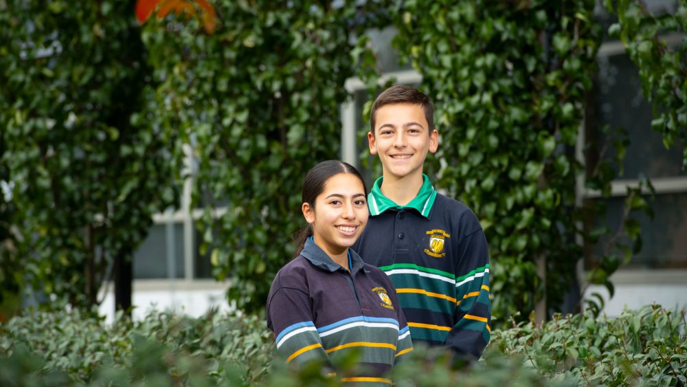 Students walking in garden